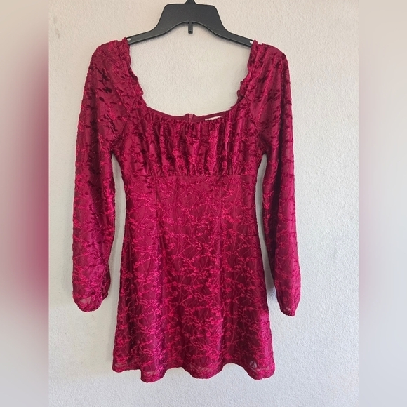 Altar'd State Dress Women Sz S Red Sweetheart Ruffle Neck Fit Flare Whimsy - Picture 4 of 14